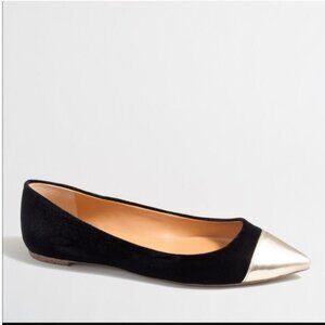 J. Crew Amelia Flats Black Velvet with Gold Metallic Cap Women's 8.5 Slip On